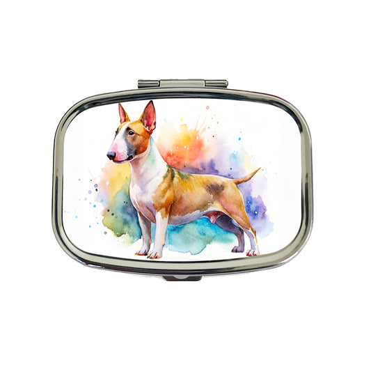 Miniature Bull Terrier Dog Watercolor Style Travel Pill Box Case