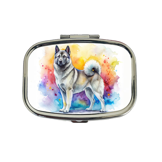 Norwegian Elkhound Dog Watercolor Style Travel Pill Box Case