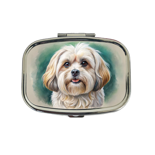 Pekapoo Dog Illustration Travel Pill Box Case