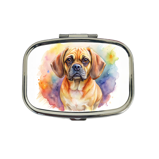 Puggle Dog Watercolor Style Travel Pill Box Case