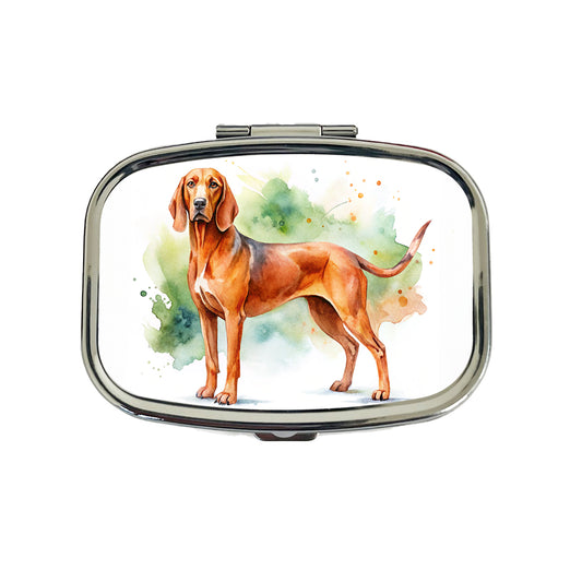 Redbone Coonhound Dog Watercolor Style Travel Pill Box Case