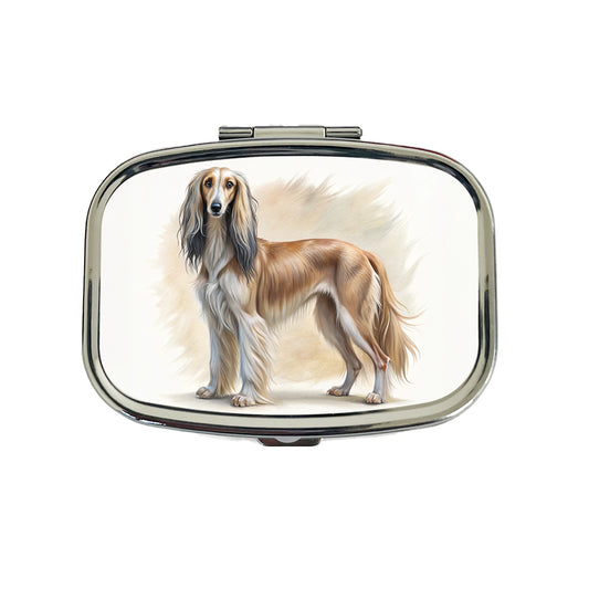 Saluki Dog Illustration Travel Pill Box Case