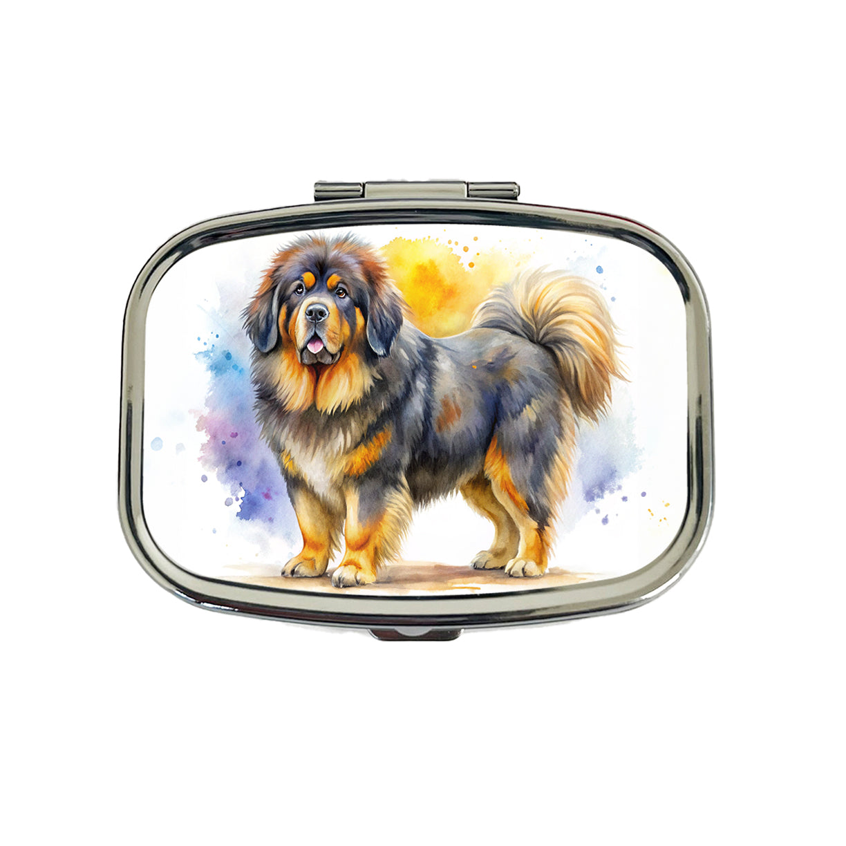 Tibetan Mastiff Dog Watercolor Style Travel Pill Box Case