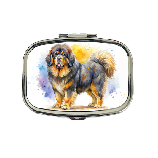 Tibetan Mastiff Dog Watercolor Style Travel Pill Box Case