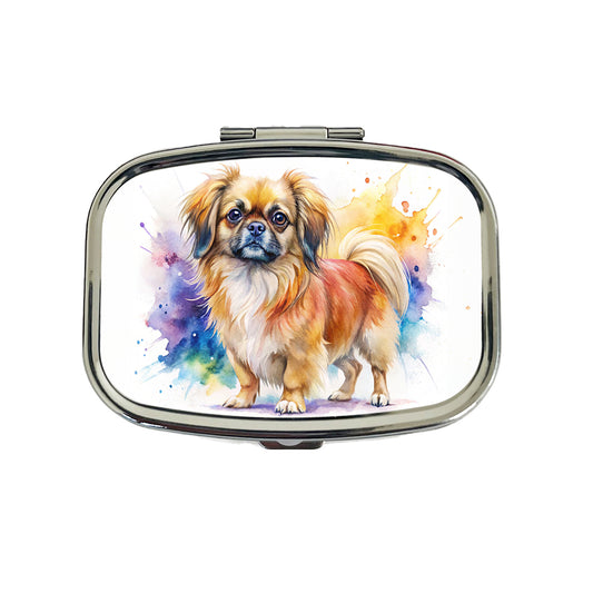 Tibetan Spaniel Dog Watercolor Style Travel Pill Box Case