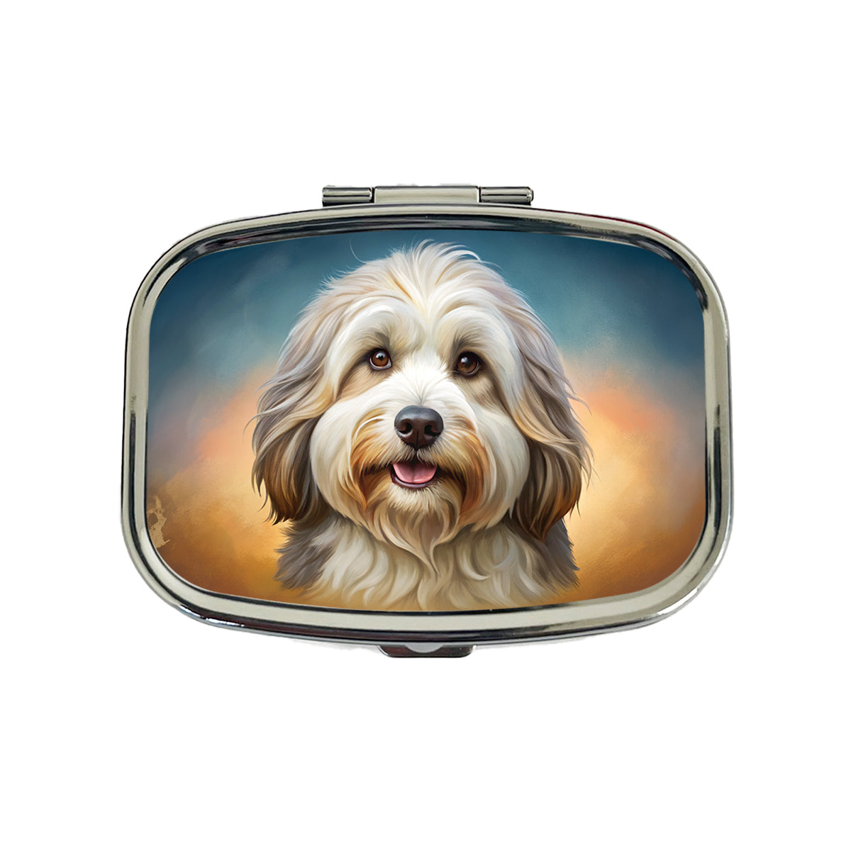 Tibetan Terrier Dog Illustration Travel Pill Box Case