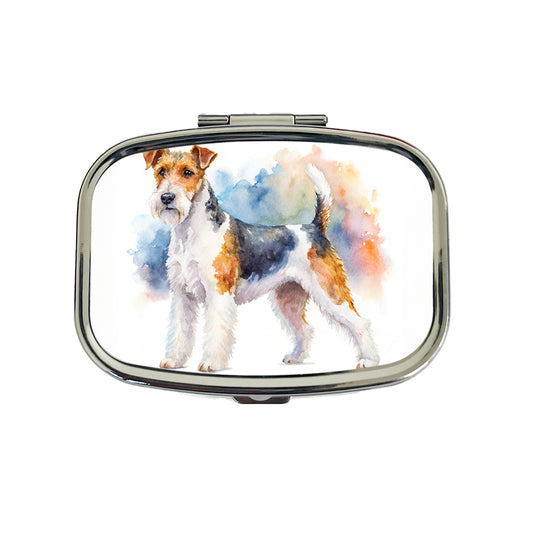 Wire Fox Terrier Dog Watercolor Style Travel Pill Box Case