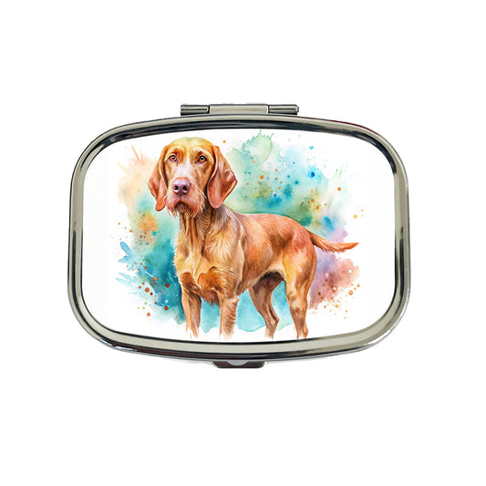 Wirehaired Vizsla Dog Watercolor Style Travel Pill Box Case