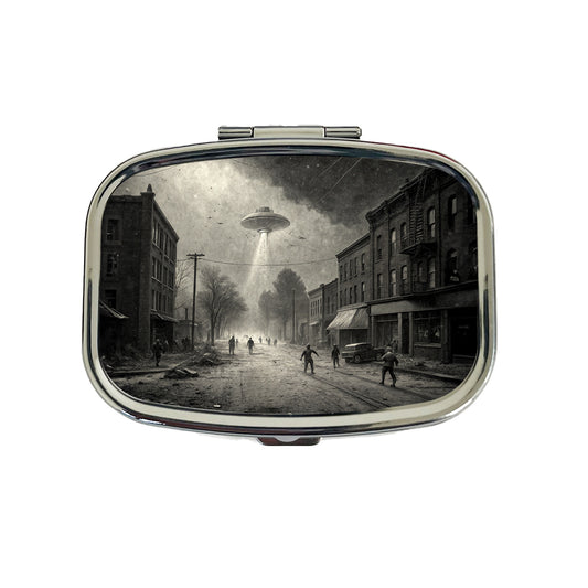 Alien Invasion Found Footage Black and White Travel Pill Box Case