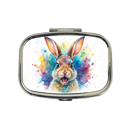 Angry Rabbit Bunny Watercolor Travel Pill Box Case