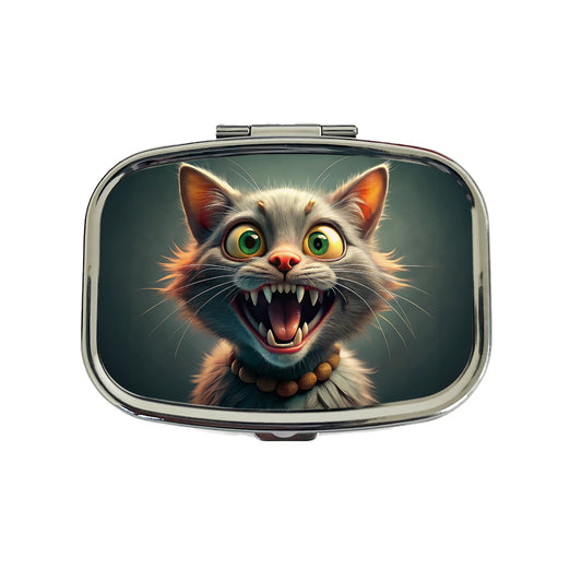 Funny Crazy Cat Travel Pill Box Case