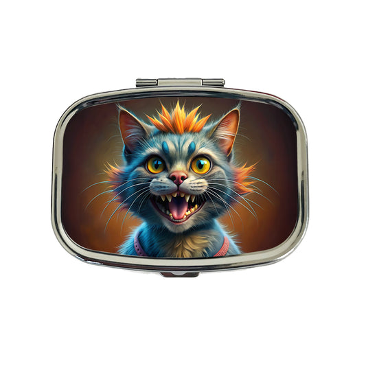 Funny Funky Crazy Cat Travel Pill Box Case
