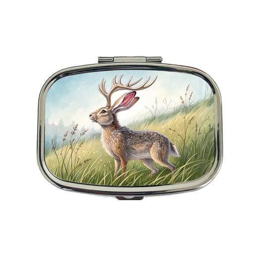 Jackalope Illustration Travel Pill Box Case