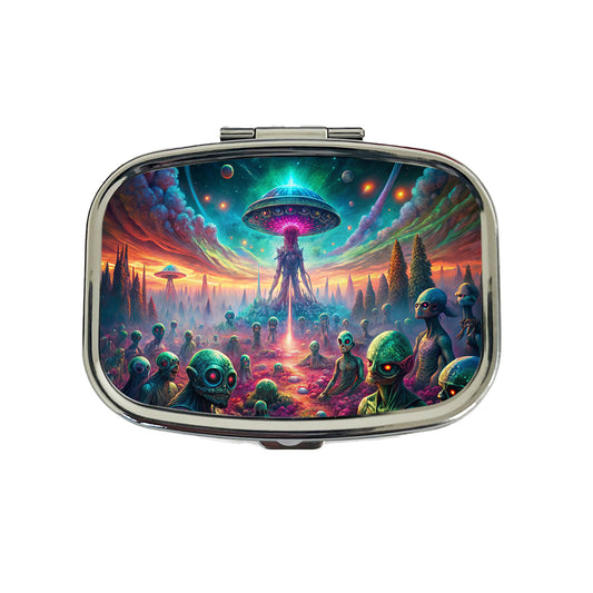 Psychedelic Alien Invasion Vibrant Colors Travel Pill Box Case