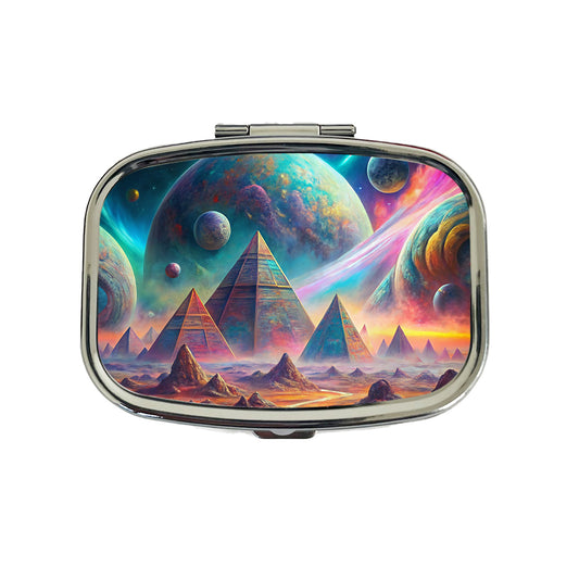Psychedelic Alien Planet With Pyramids Vibrant Colors Travel Pill Box Case