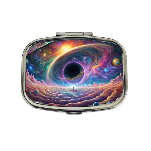 Psychedelic Black Hole Galaxy Space Vibrant Colors Travel Pill Box Case