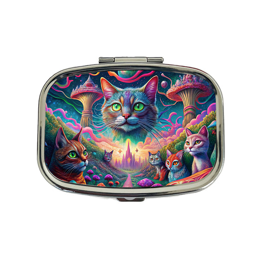 Psychedelic Cats Vibrant Colors Travel Pill Box Case