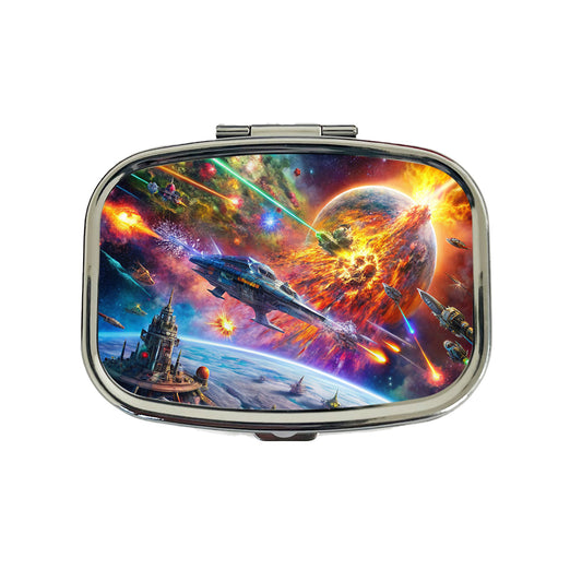 Psychedelic Colorful Space Sci-fi Starship Battle Travel Pill Box Case