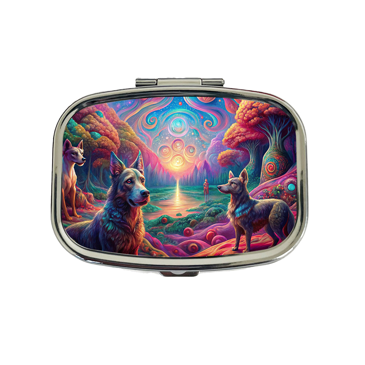 Psychedelic Dogs Vibrant Colors Travel Pill Box Case