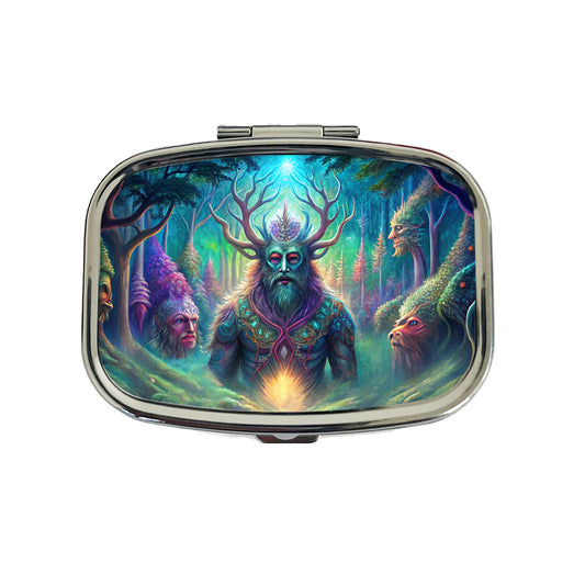 Psychedelic Forest Spirits Vibrant Colors Travel Pill Box Case