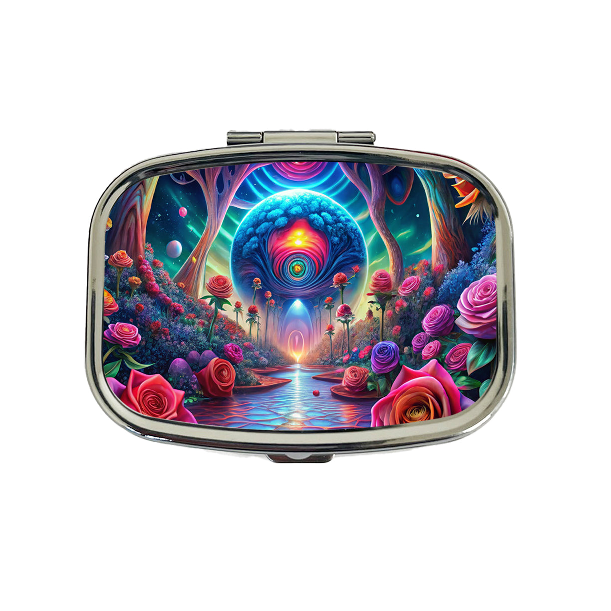 Psychedelic Lots of Colorful Roses Design Travel Pill Box Case