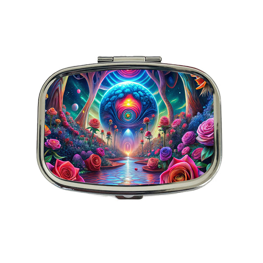 Psychedelic Lots of Colorful Roses Design Travel Pill Box Case