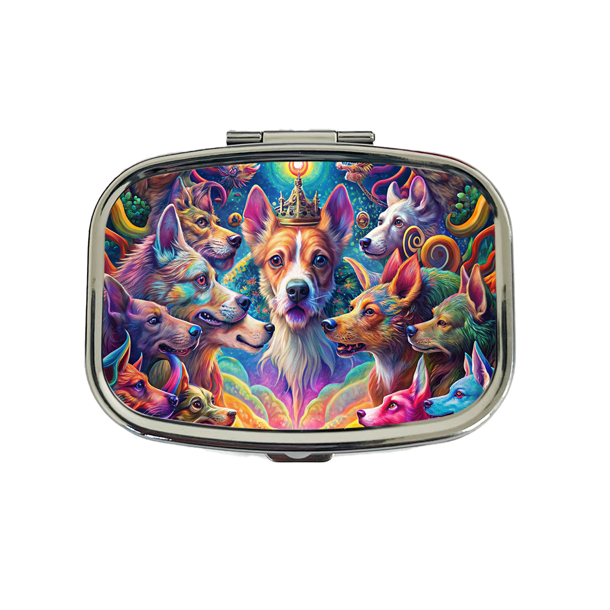 Psychedelic Lots of Dogs Vibrant Colors Travel Pill Box Case