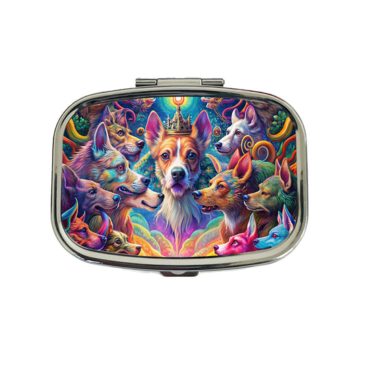 Psychedelic Lots of Dogs Vibrant Colors Travel Pill Box Case