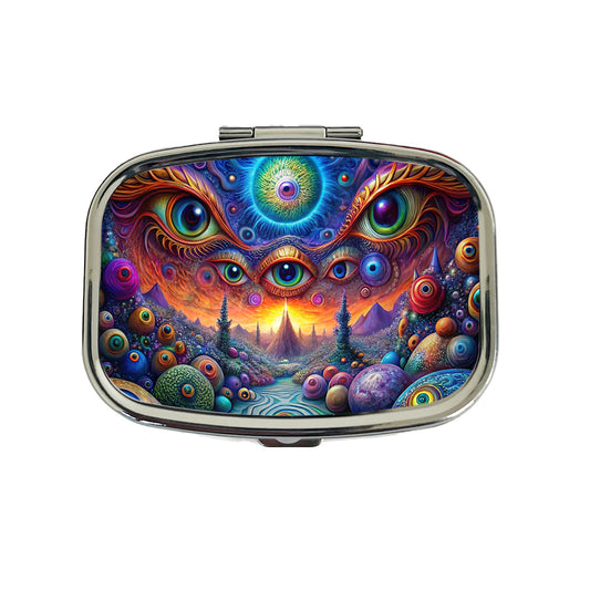 Psychedelic Lots of Eyes Vibrant Colors Travel Pill Box Case