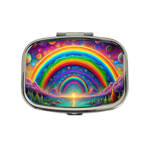 Psychedelic Lots of Rainbows Colors Travel Pill Box Case