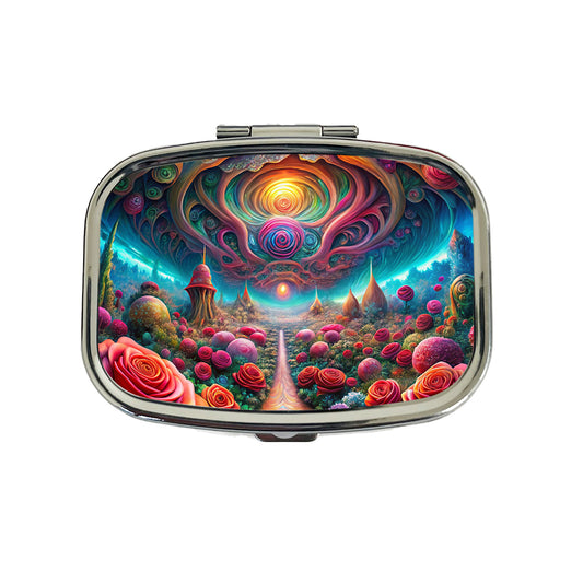 Psychedelic Lots of Roses Vibrant Colors Travel Pill Box Case