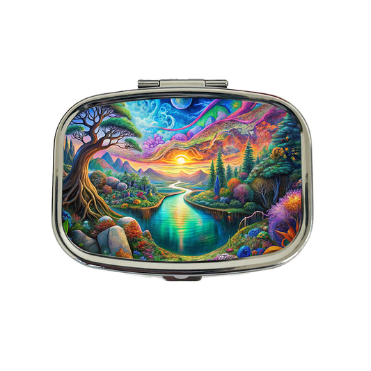 Psychedelic Nature Lake Vibrant Colors Travel Pill Box Case