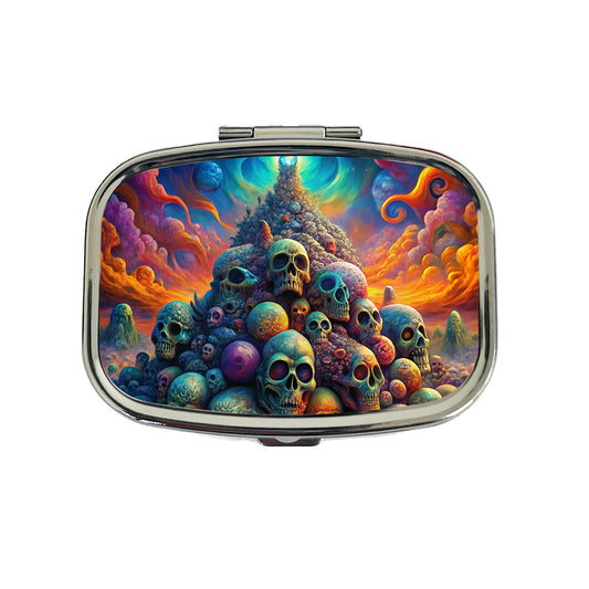 Psychedelic Pile Of Skulls Vibrant Colors Travel Pill Box Case