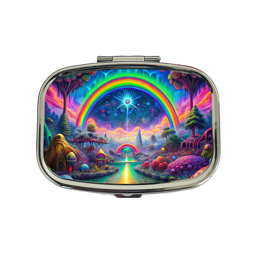 Psychedelic Rainbow Scene Travel Pill Box Case