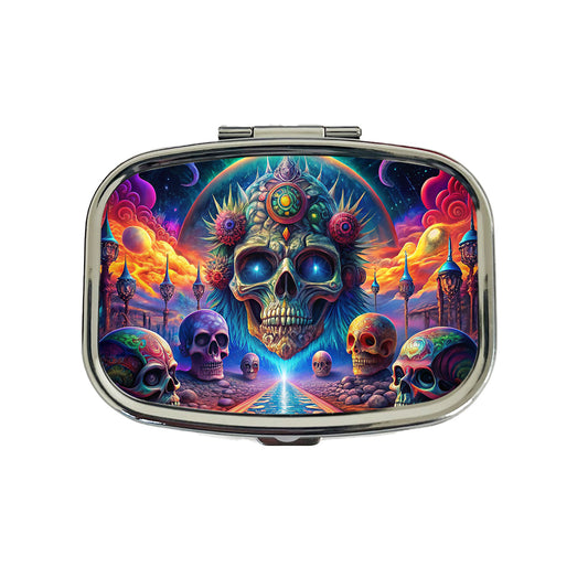 Psychedelic Skulls Design Travel Pill Box Case