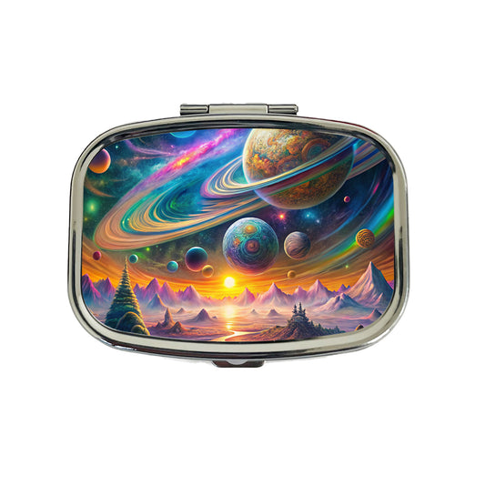 Psychedelic Solar System Space Design Travel Pill Box Case