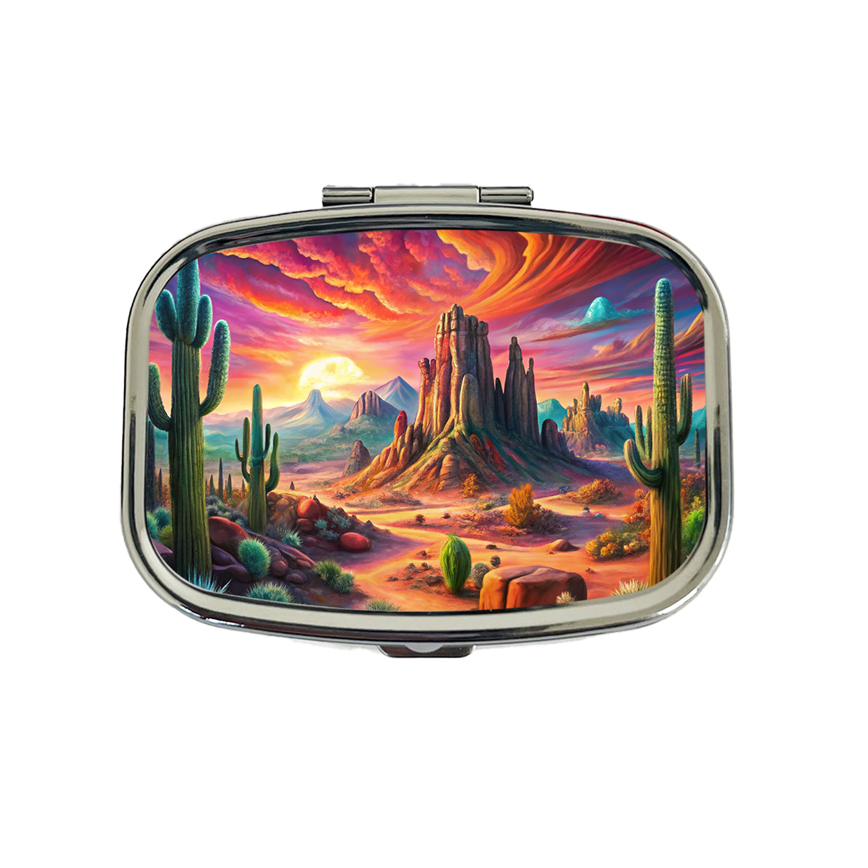 Psychedelic Southwest Desert Scene Travel Pill Box Case
