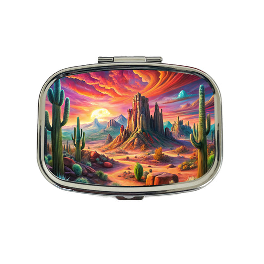 Psychedelic Southwest Desert Scene Travel Pill Box Case