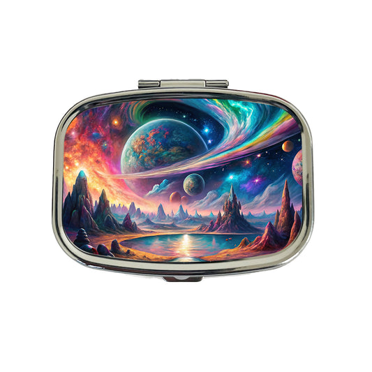 Psychedelic Space Galaxy Planet Vibrant Colors Travel Pill Box Case