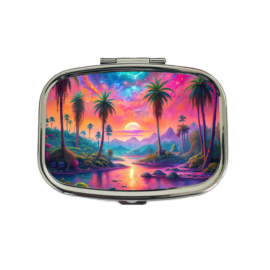 Psychedelic Tropical Palm Trees Colorful Scene Travel Pill Box Case