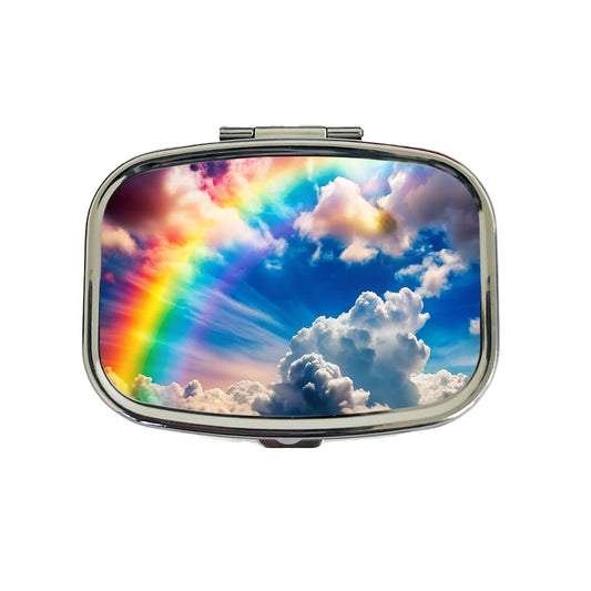 Rainbow in Cloudy Sky Travel Pill Box Case