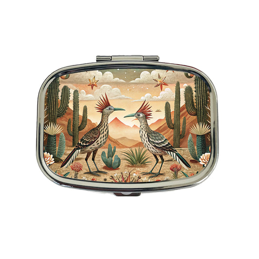 Southwestern Desert Tribal Roadrunners Design Travel Pill Box Case