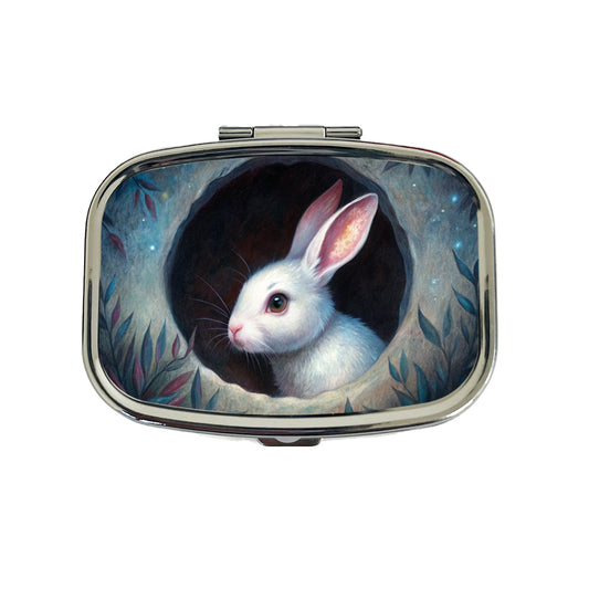 White Rabbit Bunny In A Dark Hole Travel Pill Box Case