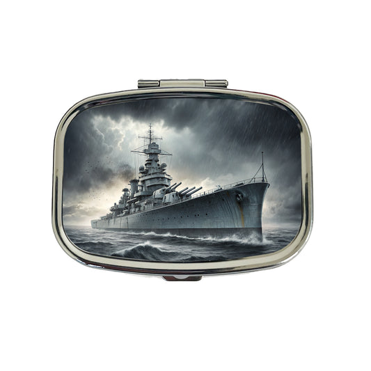 WWII Battleship At Sea Travel Pill Box Case
