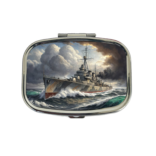WWII Destroyer at Sea Travel Pill Box Case