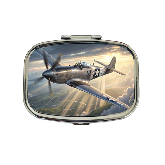 WWII Mustang US Air Force Fighter Plane In Flight Travel Pill Box Case
