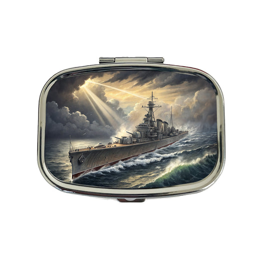 WWII Navy Destroyer After Storm Travel Pill Box Case