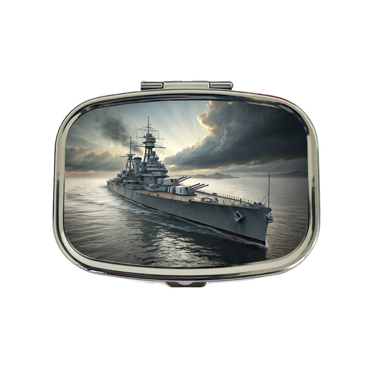 WWII US Navy Battleship At Sea Travel Pill Box Case