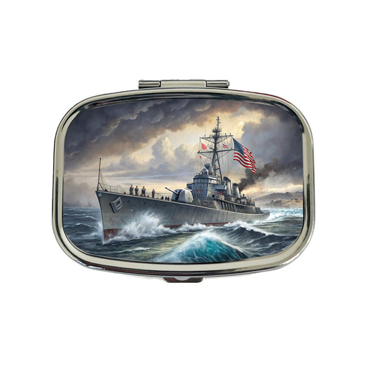 WWII US Navy Destroyer at Sea Travel Pill Box Case