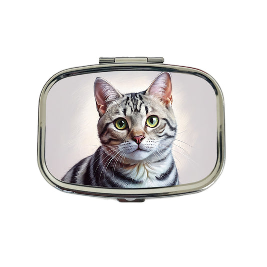 American Shorthair Cat Illustration Travel Pill Box Case